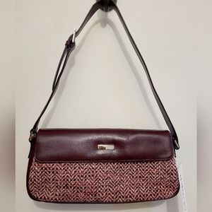 Woven Burgundy Shoulder Bag with Leather Flap